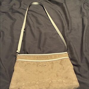 Coach Beige Signature Jacquard Crossbody with Ivory Trim